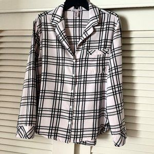 Victoria's Secret Pink/Black Plaid Flannel Long Sleeve Pajama Sleep Shirt Top S
